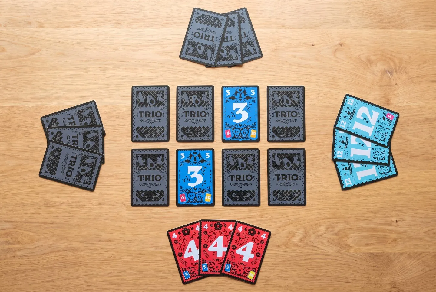 A game of Trio in progress, seen from above